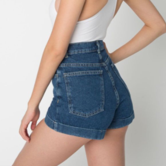 American Apparel High Waist Jean Dark Denim Blue Shorts 27 - Picture 4 of 8